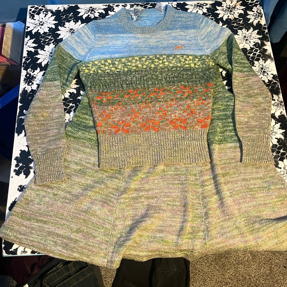 Multicolor Striped Women's Sweater 1960’s - 1970’s flower meadow sweater/skirt